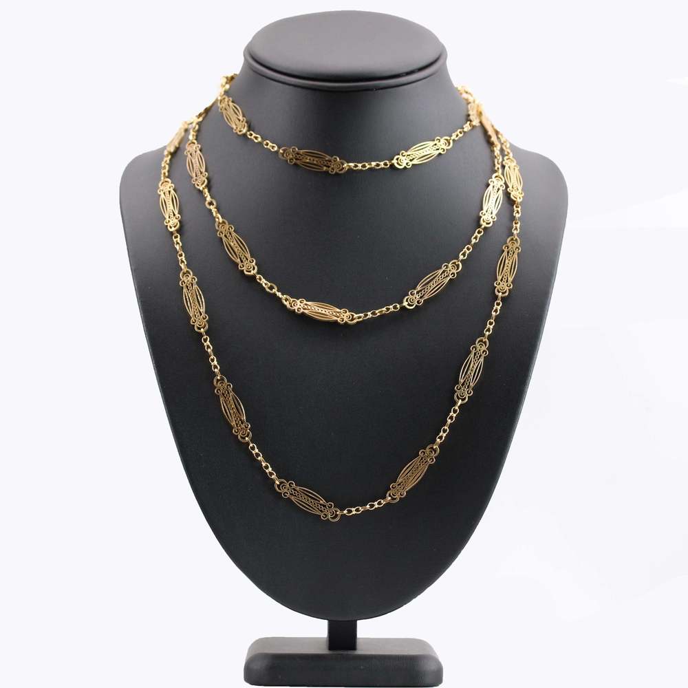 French Art Nouveau 18 Karat Yellow Gold Art Nouveau Long Necklace - Picture 10 of 16